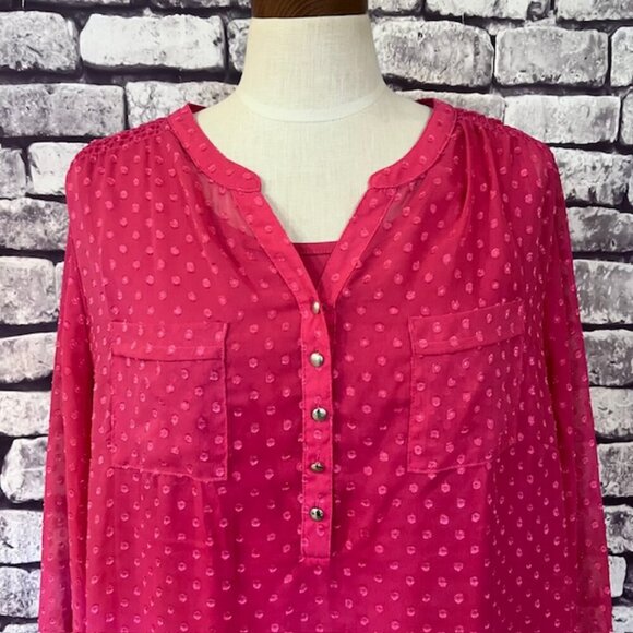 CJ Banks Pink Sheer Blouse W/ Attached Tank Size 2X - Picture 2 of 8